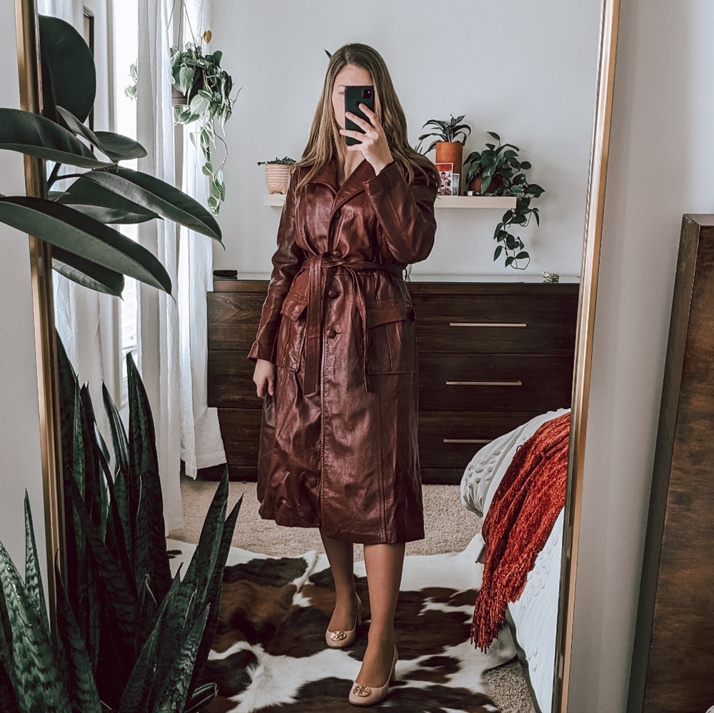 Vintage Faux Leather Trench Coat